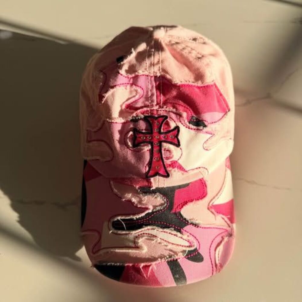 Pink Camo Cross Cap, 100% Cotton, One Size